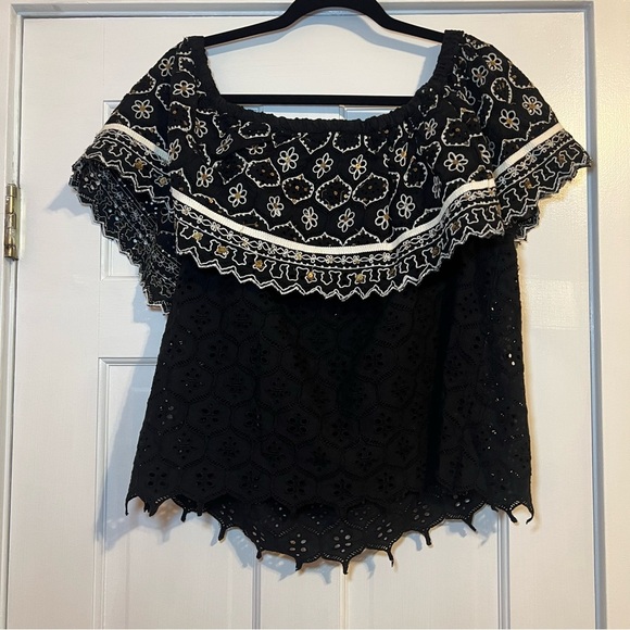 #67 ANTHROPOLOGIE HEMANT & NANDITA MAVRA EMBROIDERED EYELET OFF SHOULDER TOP - Picture 2 of 8